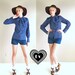 vtg 60s navy POLKA DOT Neck Tie BLOUSE dolly ascot shirt top Med/Lg boho secretary