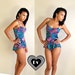 vtg 80s Neon LEOPARD PRINT flouncy SWIMSUIT Small/med maillot swim bathing suit