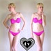 GUESS bikini vtg 80s Hot Pink, blak POLKA DOT swimsuit M unique origami swim suit