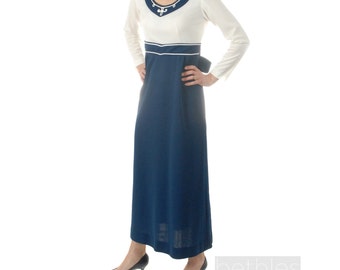 1960s Maxi Dress Navy Blue and White Long Dress Maxi Sailor Dress Vintage 60s Nautical Dress