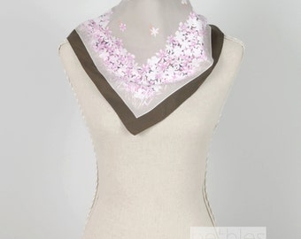 1960s Scarf Head Scarf Brown Beige and Pink Scarf Floral Print Scarf Vintage 60s Square Scarf