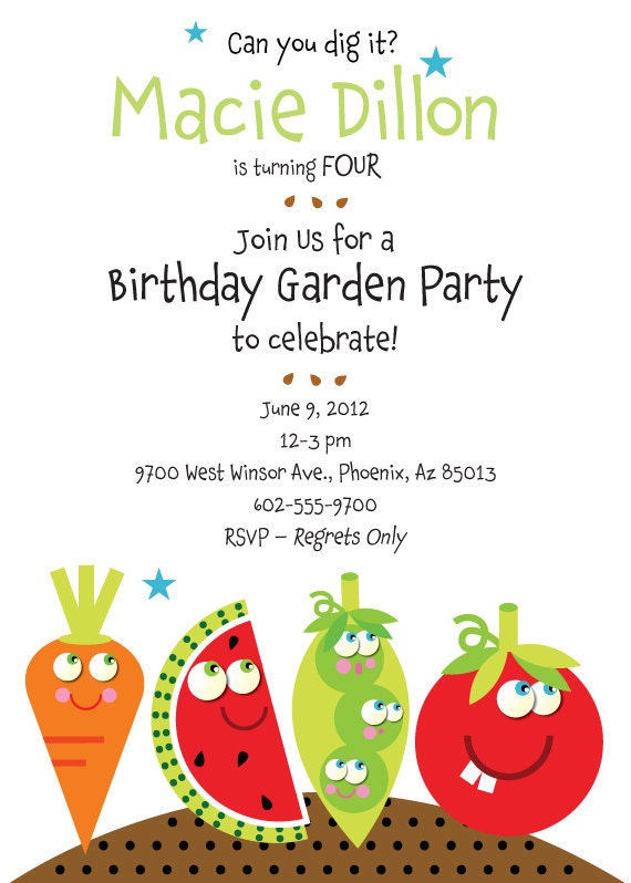 Birthday Garden Party Invitation with Vegetables for by TBoneSquid