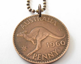 kangaroo necklace . coin jewelry. AUSTRALIA KANGAROO coin necklace Pendant . australian . penny necklace. choose YEAR . No.00680
