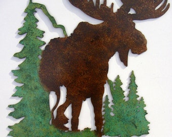 Moose, Cabin, Lodge, Northwoods ,Metal Art,Woodsy,Outdoorsy,Pine trees,Mountains