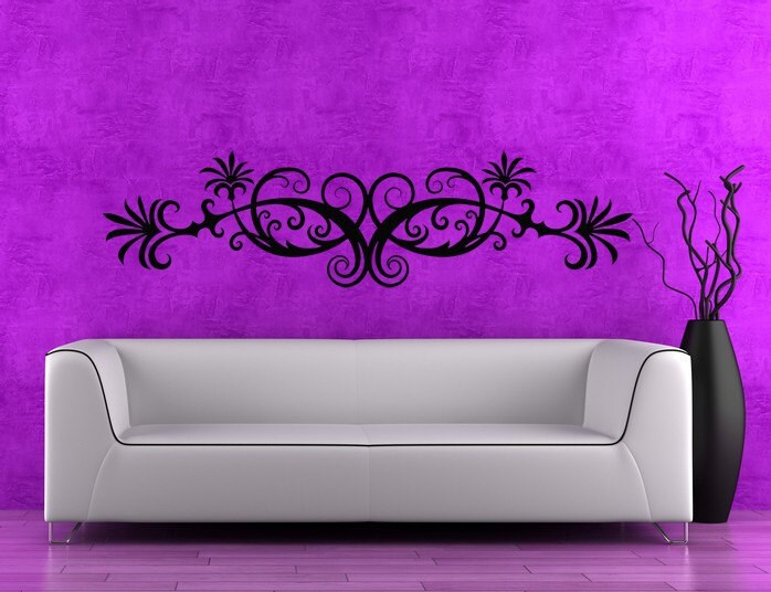 Horizontal Wall Art Swirl Decal. Leaf Decal Leaf Decor