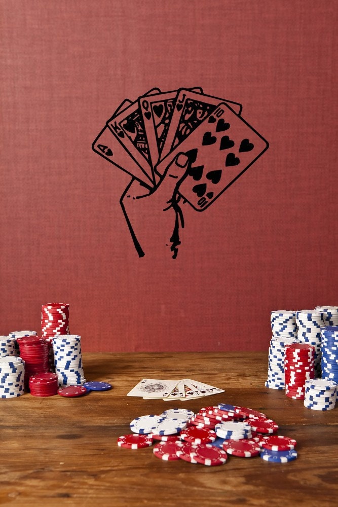 Poker Decor Royal Flush Retro Art Wall Decal Heart Decor