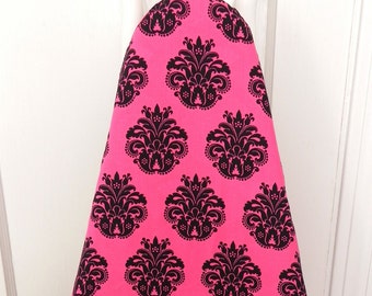 Damask Ironing Board Cover - Black and Hot pink flowers