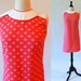 Sixties Mod Dress / 1960 Deep Pink Polyester Fleur de Lis Shift Dress