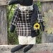 Primitive Crow Rag Doll Handmade Black Grubby Vintage sunflowers-TREASURY ITEM-thebagglady76
