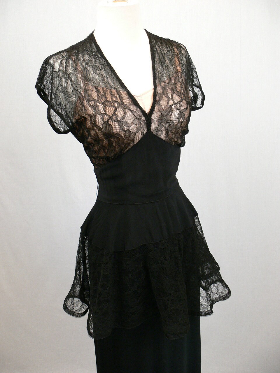 SALE 1940's Lace and Crepe Peplum Gown
