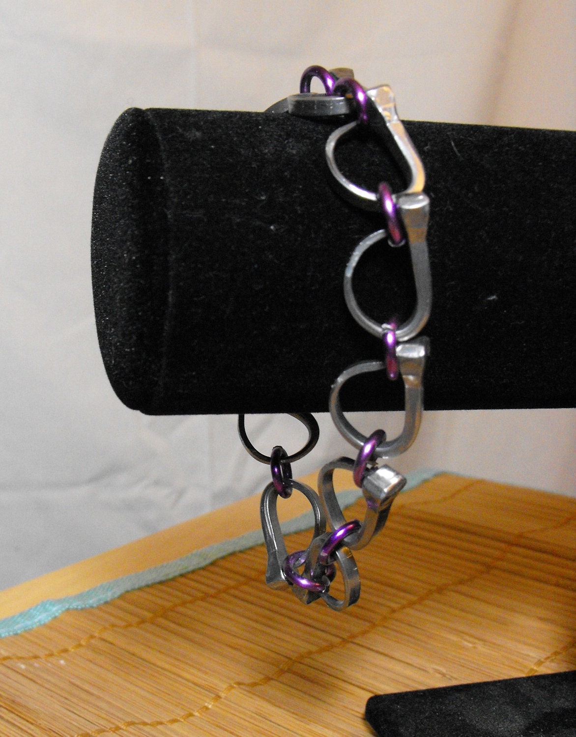 Horseshoe Nail Bracelet with Purple wire links