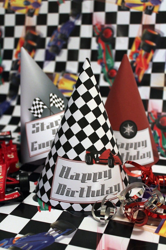 Racing Car Party Hats - INSTANT DOWNLOAD - Printable Birthday Party Decorations by Sassaby Il_570xn