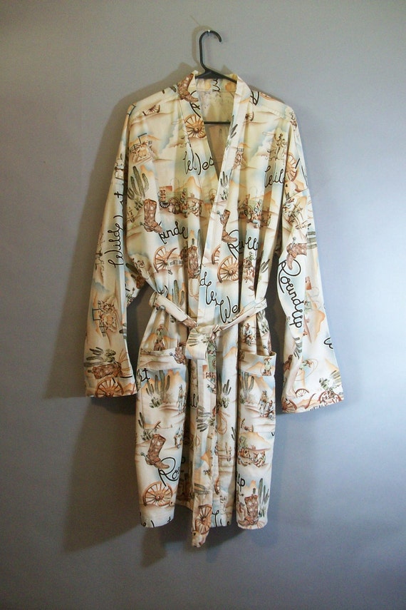 1950s Flannel Robe // Cowboy // Western Motif // Roundup...X