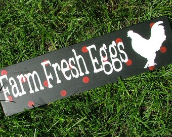 Chicken Coop Sign: Farm Fresh Eggs (Black with Red Polka Dots)