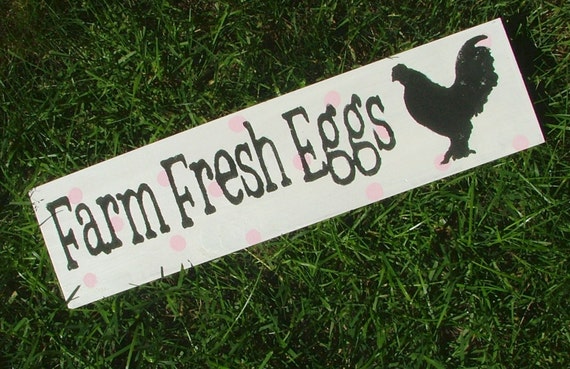 Chicken Coop Sign: Farm Fresh Eggs (White with Pink Polka Dots)