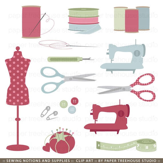 Clip Art Set Sewing Notions and Supplies 14 Print Ready