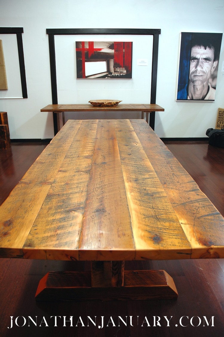 Reclaimed TimberFrame Trestle Table Farm Table by JonathanJanuary