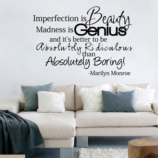 Items similar to Marilyn Monroe Imperfection is Beauty Wall Decal 22