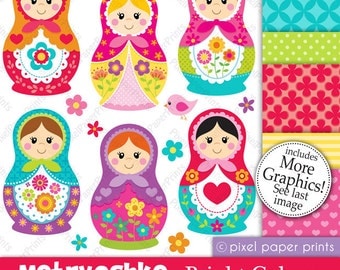 Matryoshka clipart - Nesting doll - Clip art and Digital paper set - Matryoshka