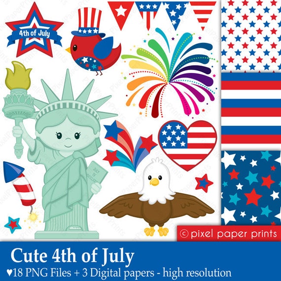 Independence Day Clipart - Cute 4th Of July - Clipart And Digital Paper 