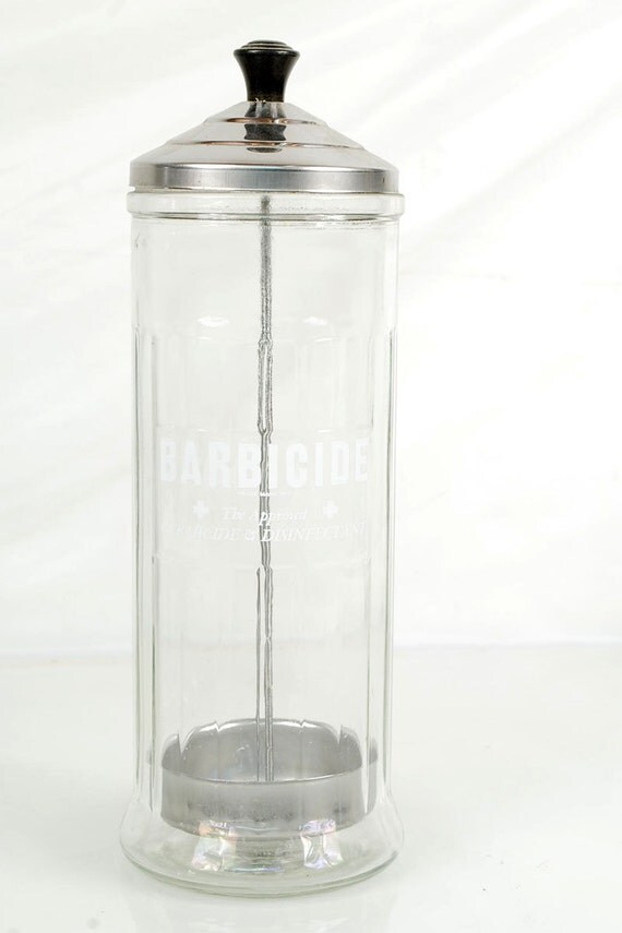 Vintage Barbicide Barber Grooming Glass Disinfecting Jar King