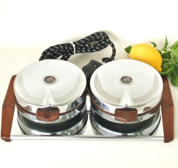 Waffle Iron Vintage Round Chrome Twin Waffle by LaurasLastDitch