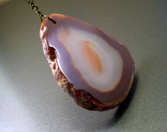 Men's necklace, agate geode jewelry, brown natural stone necklace for men
