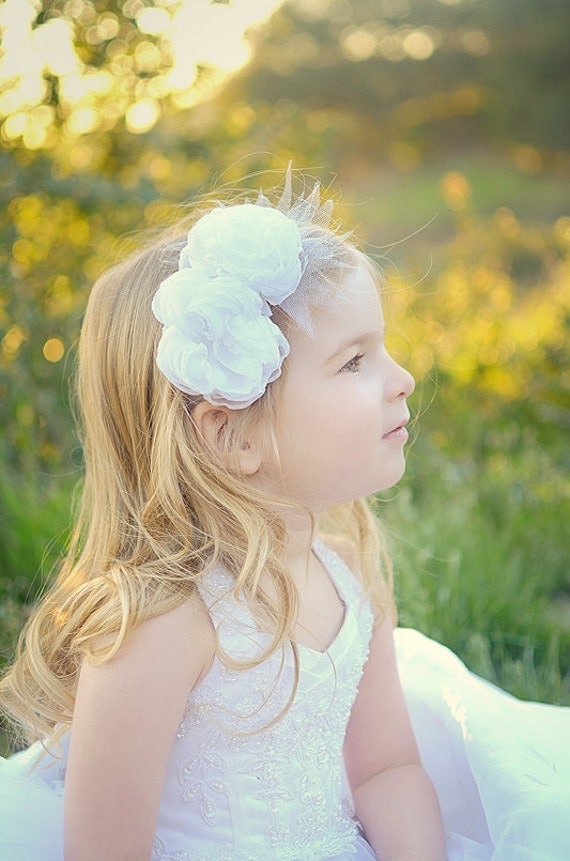 Flower girl headband Ivory headband White flower headband Christening headband Ivory flower girl headband Flower crown Bridal headband