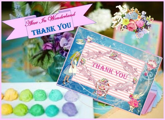 ALICE in WONDERLAND PRINTABLE Thank You Cards - Instant Download - Featured on Kara's Party Ideas - Bella Bella Studios Il_570xn