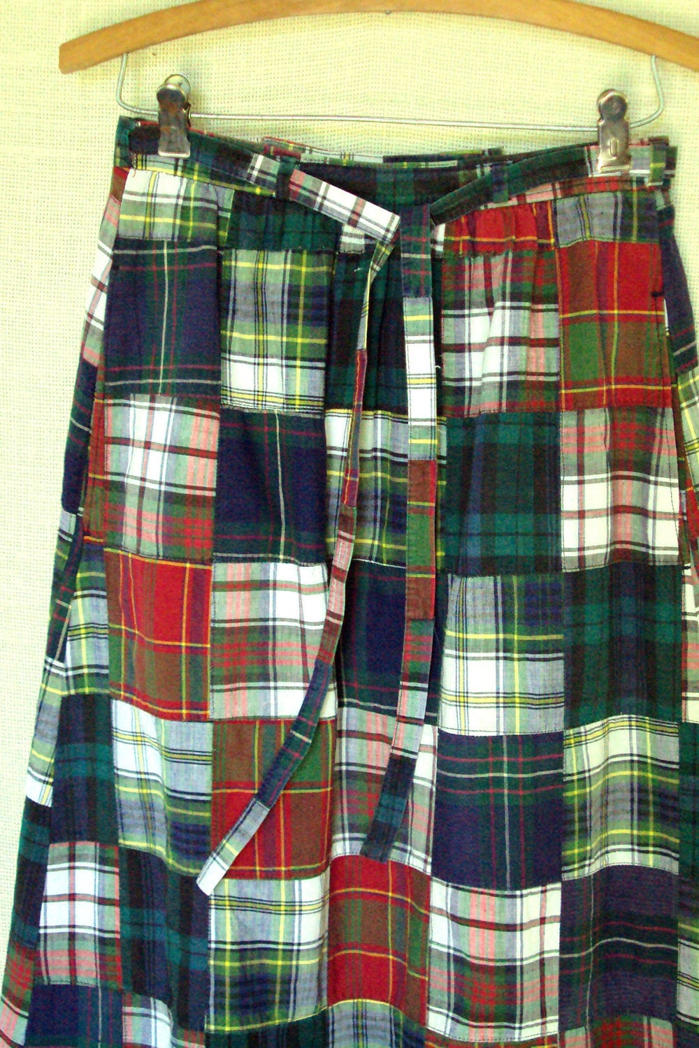 Wrap Skirt madras patchwork plaid skirt vintage A line skirt