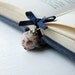 Blue and pink fabric covered bead and satin ribbon bow necklace