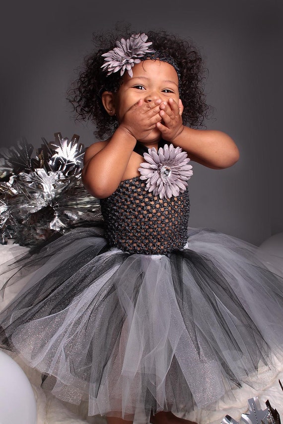 girls tutu dress charcoal gray glimmer tulle 3-18 months black