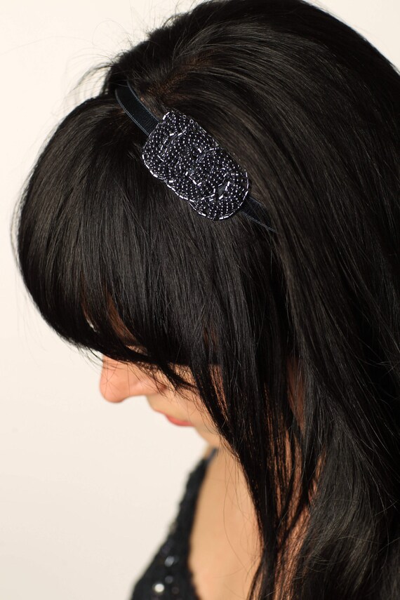 Midnight Blue Beaded Knot Headband Hair Accessory