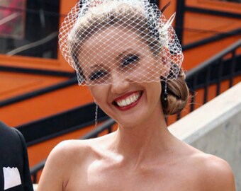 Bird Cage Veil, Birdcage Veil, Blusher Veil, Bridal Veil in Russian Netting - 12" - Made to order in White, Ivory, and Black