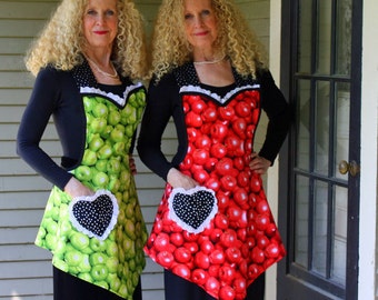 Vintage Apron, Red Apples Womens Full Apron