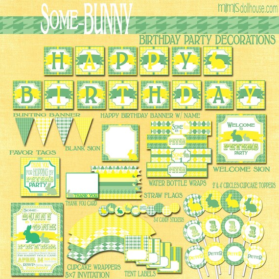 Bunny Party Decorations- Printable Bunny Birthday Party Decorations PDF Il_570xn