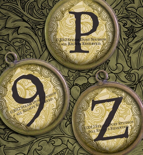 textured victorian alphabet and numbers 1 inch circles