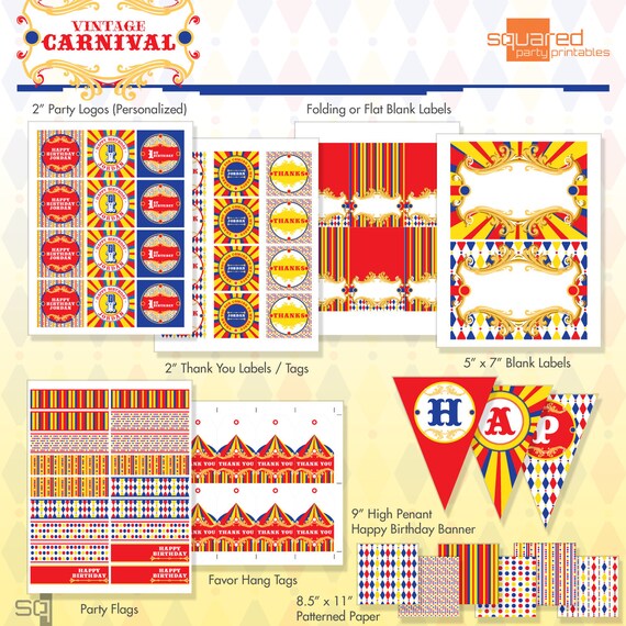 Vintage Carnival Circus Printable Birthday Party Package - Primary Colors - DIY Print Il_570xn