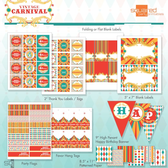 Vintage Carnival Circus Printable Birthday Party Package - DIY Print Il_570xn