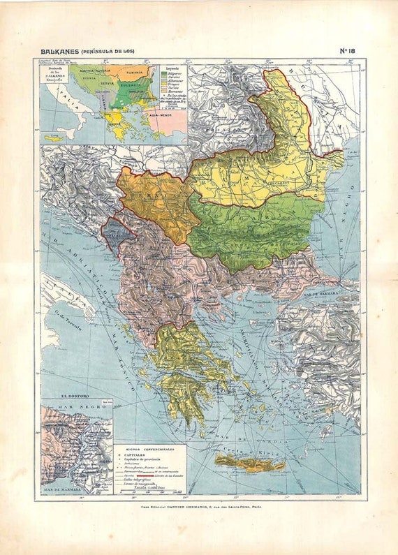 Items similar to Vintage Map of the Balkans 1910s Political Division on ...