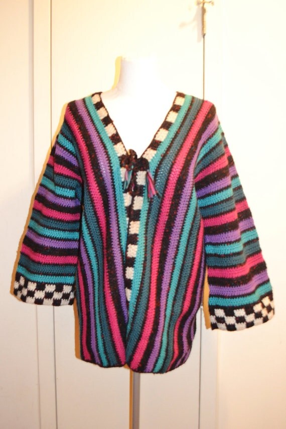 Multi-colored Knit Sweater /Handmade Cardigan/ Large