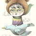 Original Art, Pencil Drawing, Whimsical Illustration - Fly on My Bird Plane by Amalia K