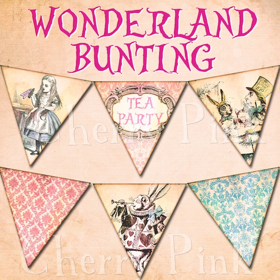 ALICE in WONDERLAND BUNTING digital printable bunting download for scrapbooking, party printables and graphic design.