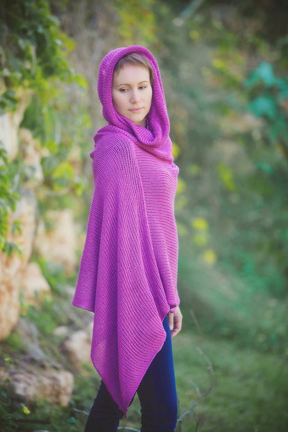 Asymmetric knitted wrap dress Purple shawl knitwear A195
