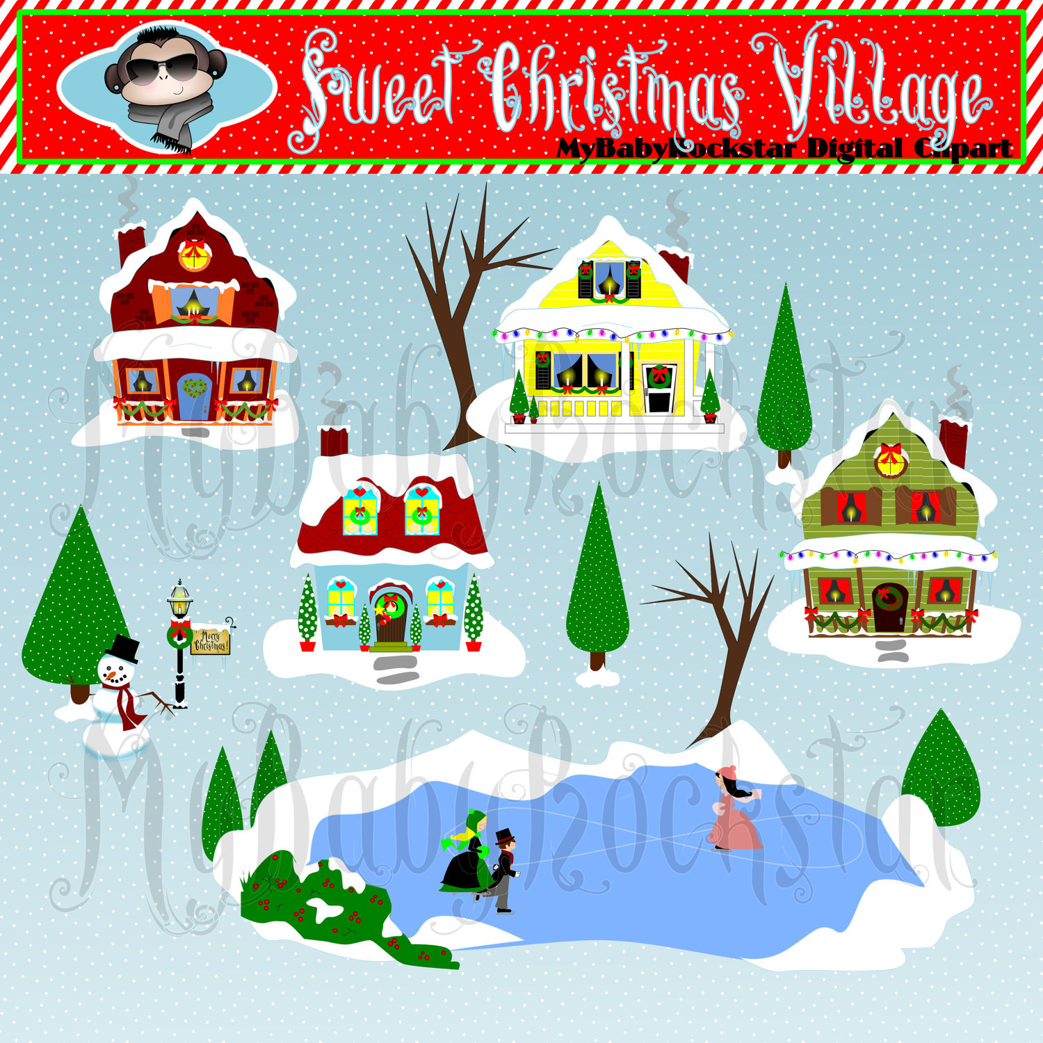 Christmas Village digital clip art INSTANT DOWNLOAD by DigiBonBons