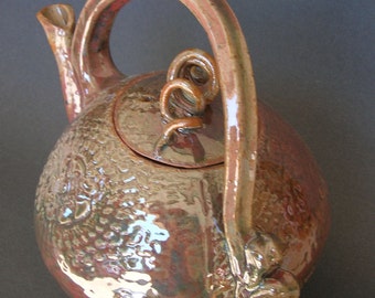Hand-built Stoneware Teapot, Gallery Pottery, Curly-Que Handle