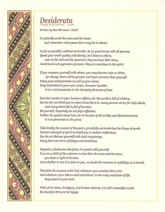 Desiderata Explanation Every Stanza Items similar to 11" x 8.5" Desiderata Poem Art Print on Etsy