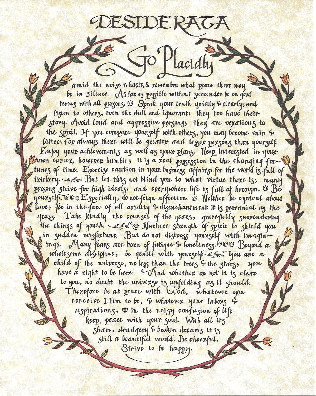 8 x 10 Desiderata Poem Art Print Antique Wreath