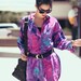 70s Retro Hippie Purple Turquoise Button Up Tunic Top - Marlena