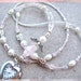 ANGELIC HEART- Gorgeous Glass Beaded Id Watch Lanyard- White Pearls, Swarovski Crystals, Tibetan Silver Cross Beads, and Quartz Watch